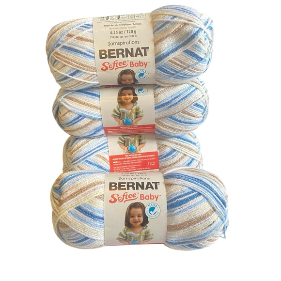 Bernat Other - Lot of 4 Skeins Bernat Softee Baby Yarn Little Boy Blue White Tan crochet knit